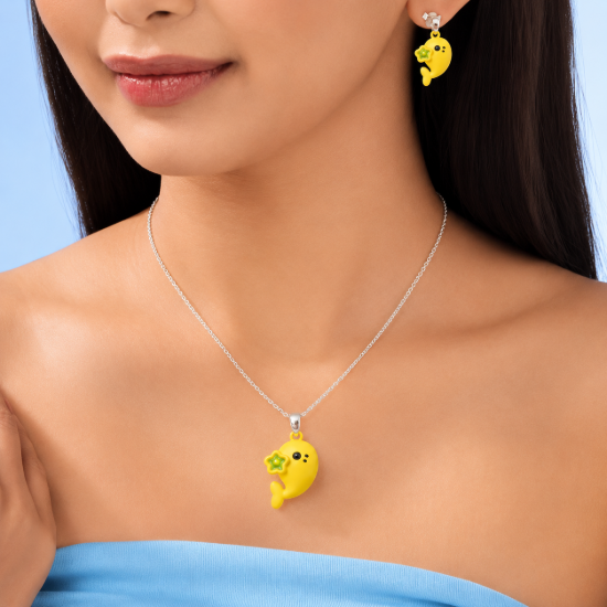 Picture of 925 Silver Cute Yellow Whale Jewelry Set