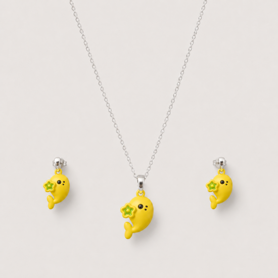 Picture of 925 Silver Cute Yellow Whale Jewelry Set