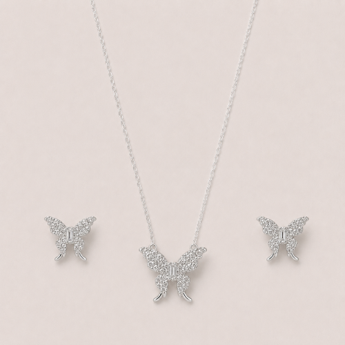 Picture of 925 Silver CZ Butterfly Jewelry Set
