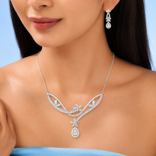 Picture of 925 Silver Floral Teardrop Jewelry Set