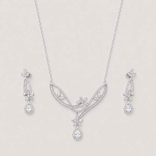 Picture of 925 Silver Floral Teardrop Jewelry Set