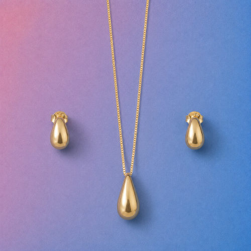 Picture of 925 Silver Gold Teardrop Jewelry Set