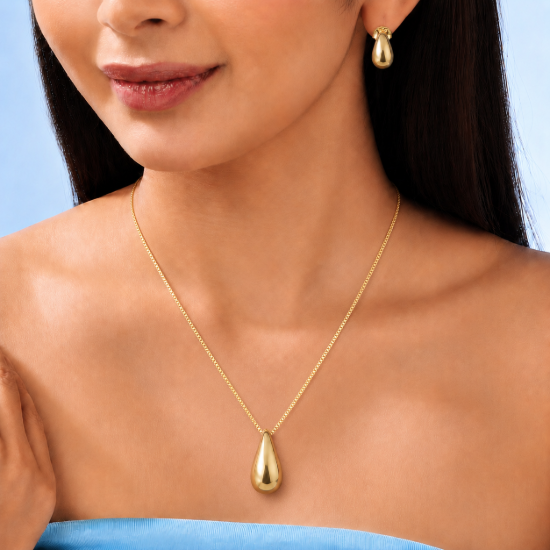 Picture of 925 Silver Gold Teardrop Jewelry Set