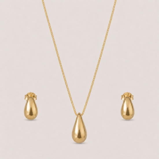Picture of 925 Silver Gold Teardrop Jewelry Set