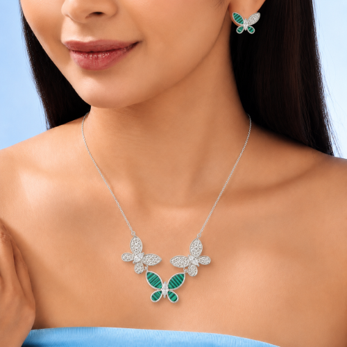 Picture of 925 Silver Green Butterfly Jewelry Set