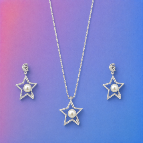 Picture of 925 Silver Moon Star Pearl Jewelry Set