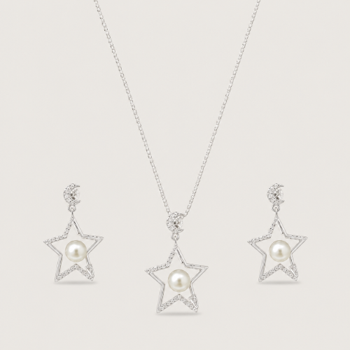 Picture of 925 Silver Moon Star Pearl Jewelry Set