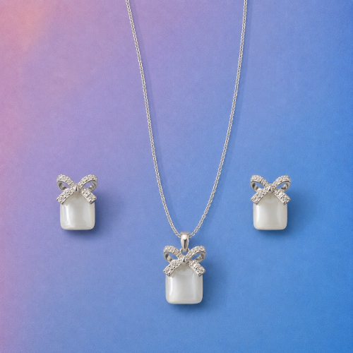 Picture of 925 Silver Mother of Pearl Bow Jewelry Set