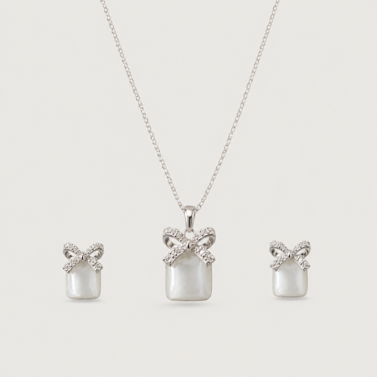 Picture of 925 Silver Mother of Pearl Bow Jewelry Set