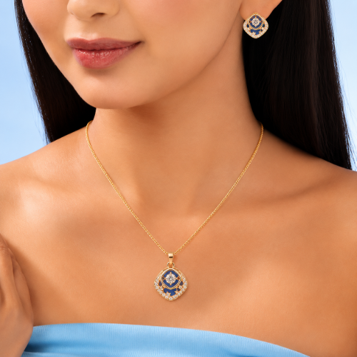 Picture of 925 Silver Rose Gold Blue Enamel CZ Jewelry Set