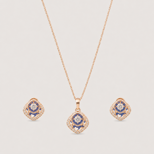 Picture of 925 Silver Rose Gold Blue Enamel CZ Jewelry Set