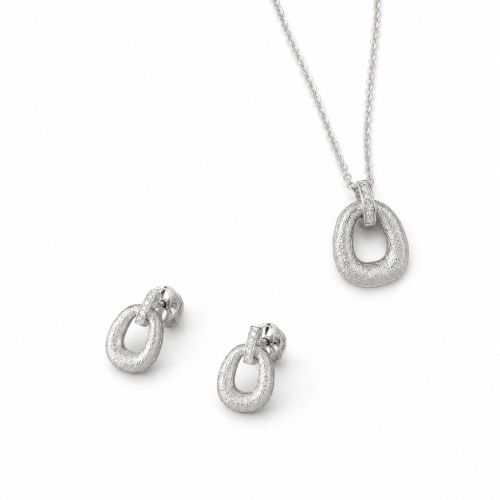 Picture of 925 Silver Textured Oval Pendant & Stud Earrings Set