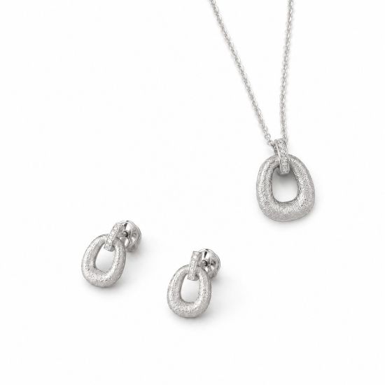 Picture of 925 Silver Textured Oval Pendant & Stud Earrings Set