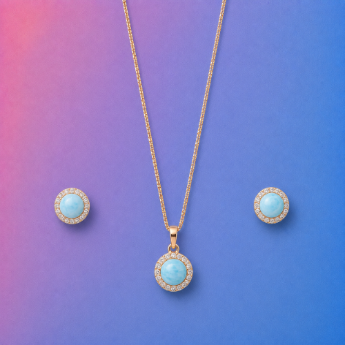 Picture of 925 Silver Turquoise Halo Jewelry Set