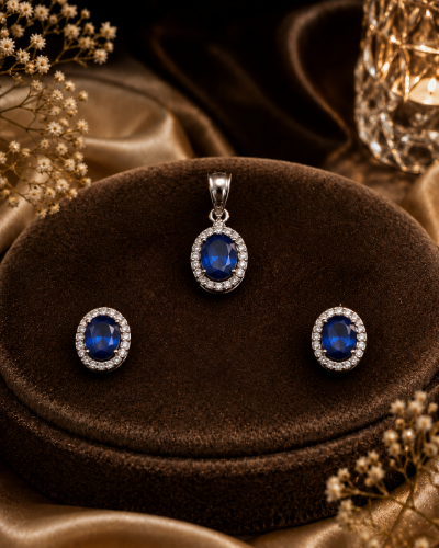 Picture of Royal Blue Oval Halo Set