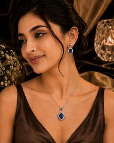 Picture of Royal Blue Oval Halo Set