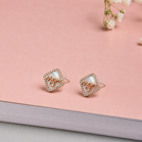 Picture of 925 Mom Heart Crystal Stud Earrings