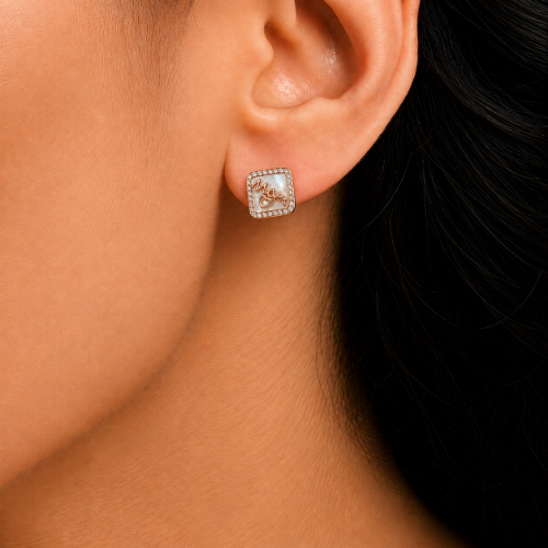 Picture of 925 Mom Heart Crystal Stud Earrings