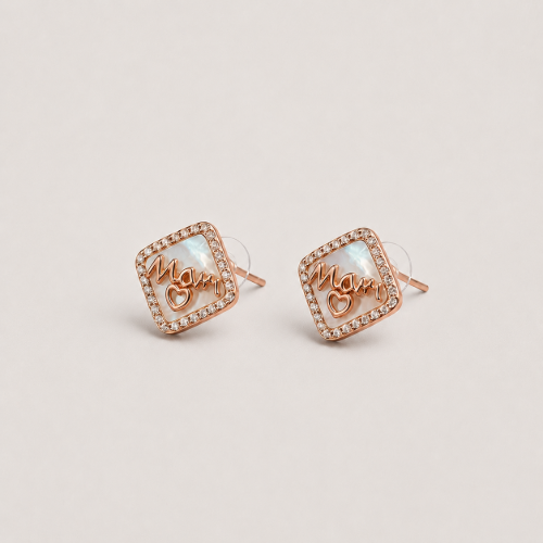 Picture of 925 Mom Heart Crystal Stud Earrings