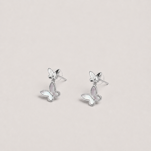 Picture of 925 Silver Double Butterfly Drop Earrings