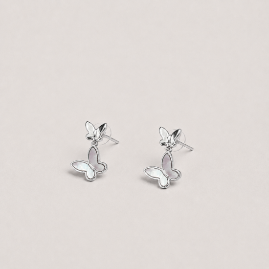 Picture of 925 Silver Double Butterfly Drop Earrings
