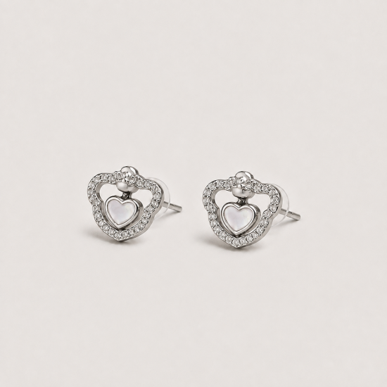Picture of 925 Silver Double Heart Stud Earrings