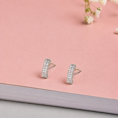 Picture of 925  Silver Baguette Crystal Hoop Earrings