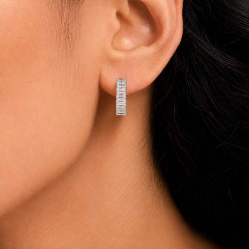 Picture of 925  Silver Baguette Crystal Hoop Earrings
