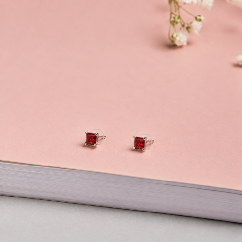 Picture of 925 Red Square Crystal Stud Earrings