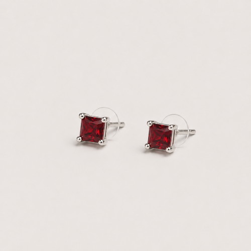 Picture of 925 Red Square Crystal Stud Earrings
