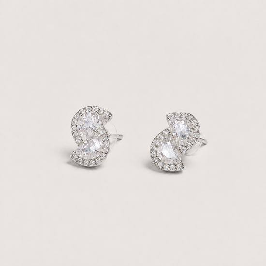 Picture of 925 Silver Double Pear Crystal Stud Earrings