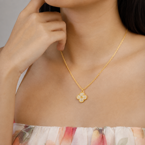 Picture of 925 Crystal Clover Gold Pendant