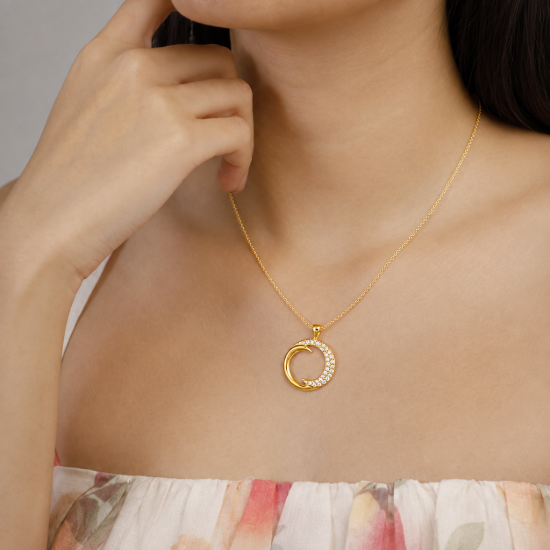 Picture of 925 Crystal Crescent Gold Necklace