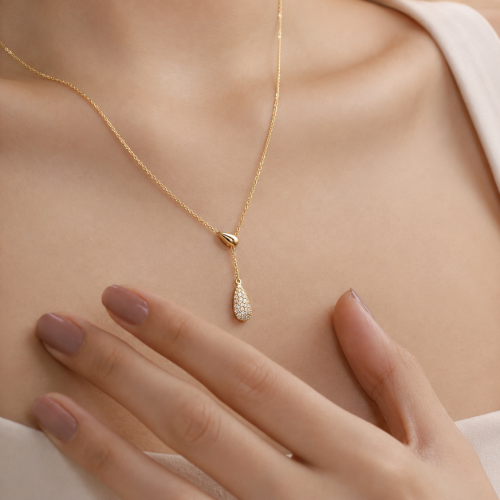 Picture of 925 Crystal Teardrop Gold Necklace