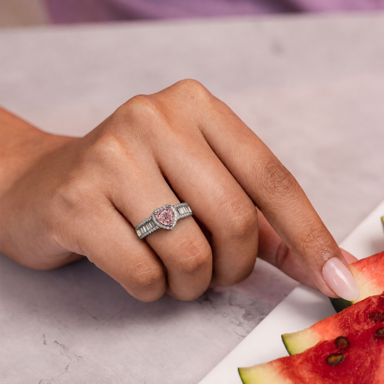 Picture of 925 Silver Pink Heart Stone Ring