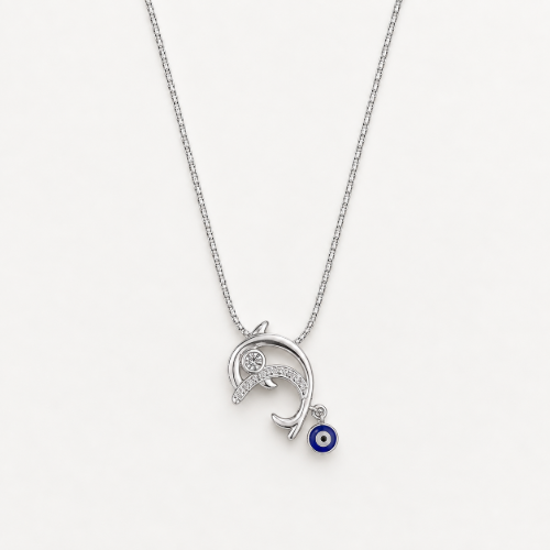 Picture of 925 Silver Crescent Moon Evil Eye Pendant Necklace