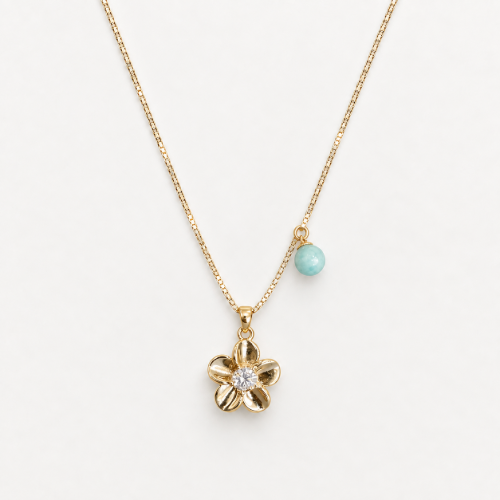 Picture of 925 Silver Floral Blue Gemstone Pendant Necklace