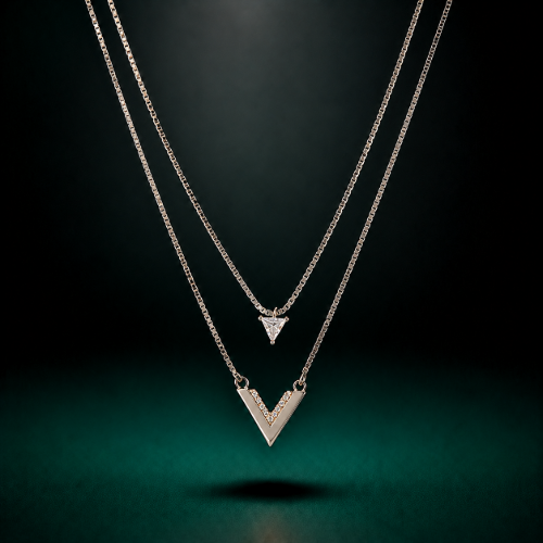 Picture of 925 Silver Double Layer V Letter Pendant Necklace