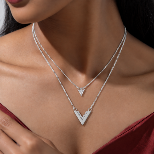 Picture of 925 Silver Double Layer V Letter Pendant Necklace