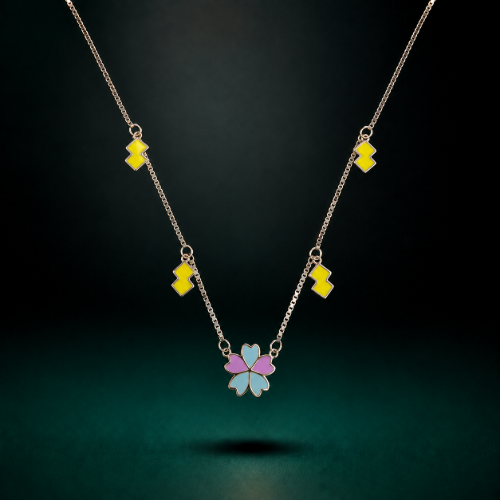 Picture of 925 Silver Multicolor Floral Charm Necklace