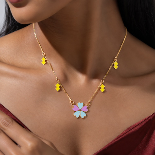 Picture of 925 Silver Multicolor Floral Charm Necklace