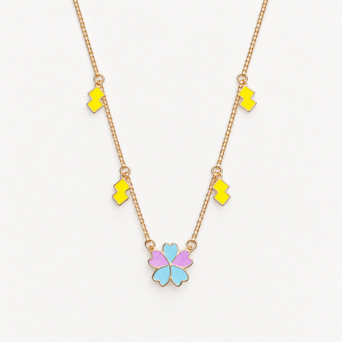 Picture of 925 Silver Multicolor Floral Charm Necklace