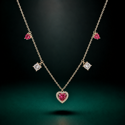 Picture of 925 Silver Pink Heart Gemstone Pendant Necklace