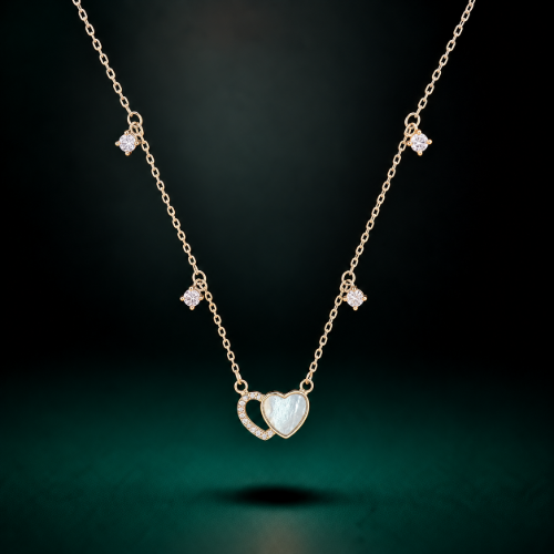 Picture of 925 Sterling Silver Double Heart CZ Pendant Necklace