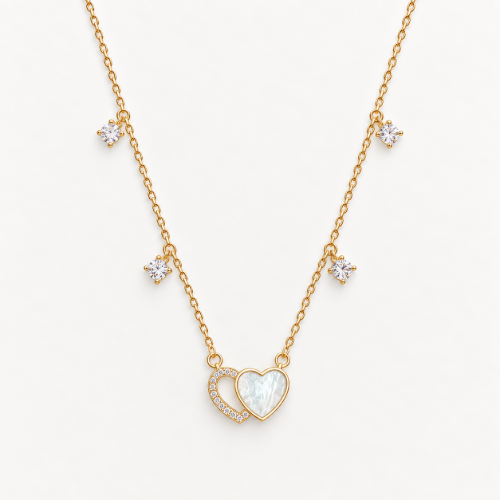 Picture of 925 Sterling Silver Double Heart CZ Pendant Necklace