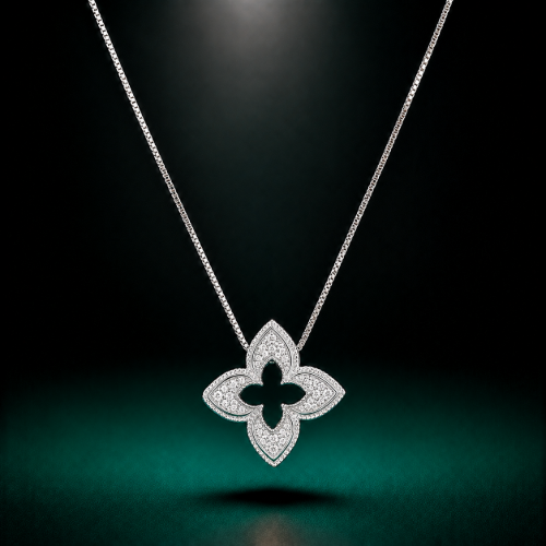 Picture of 925 Sterling Silver Floral Clover CZ Pendant Necklace