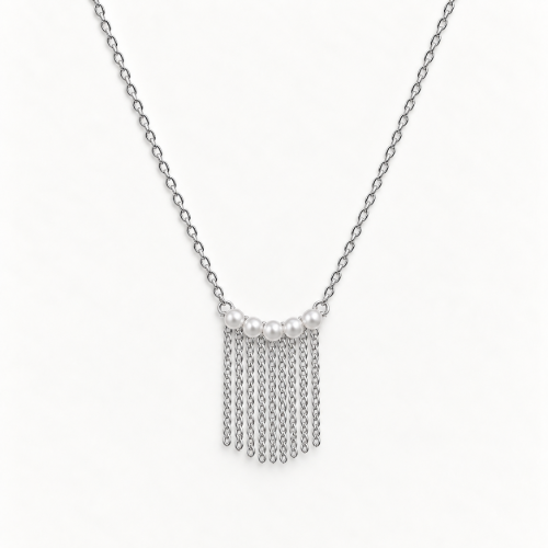 Picture of 925 Sterling Silver Pearl Chain Tassel Necklace