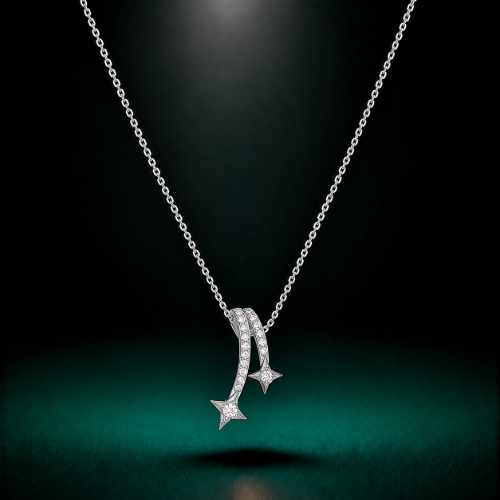 Picture of 925 Sterling Silver Double Star CZ Pendant Necklace