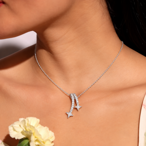 Picture of 925 Sterling Silver Double Star CZ Pendant Necklace