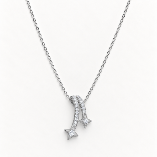 Picture of 925 Sterling Silver Double Star CZ Pendant Necklace